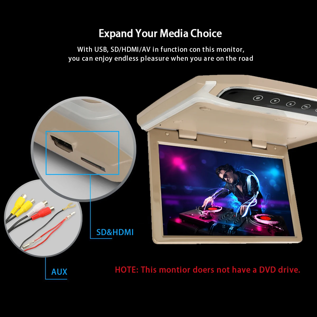 10,1 дюймовый Сверхтонкий цветной ЖК-монитор на крышу автомобиля с USB SD