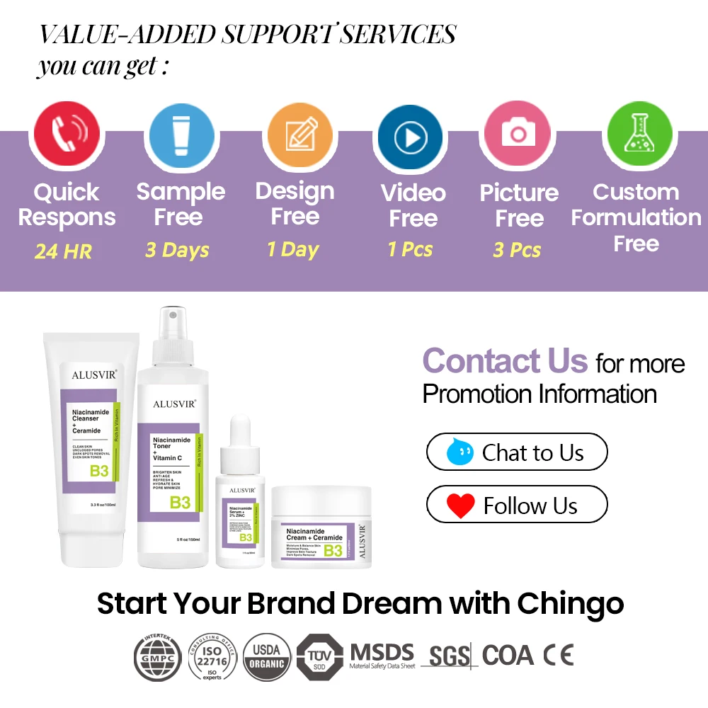 Customized Logo Niacinamide Whitening Skincare Face Wash Cleanser Serum Cream Skin Care Routine Sets For Black Women