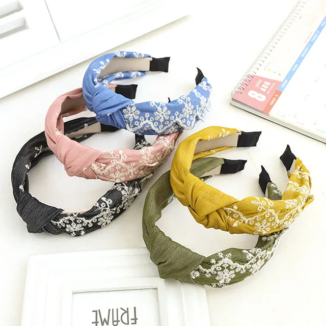 New Product Headband Middle Knot Girl Headdress Ethnic Embroidery Lace Trim Headband
