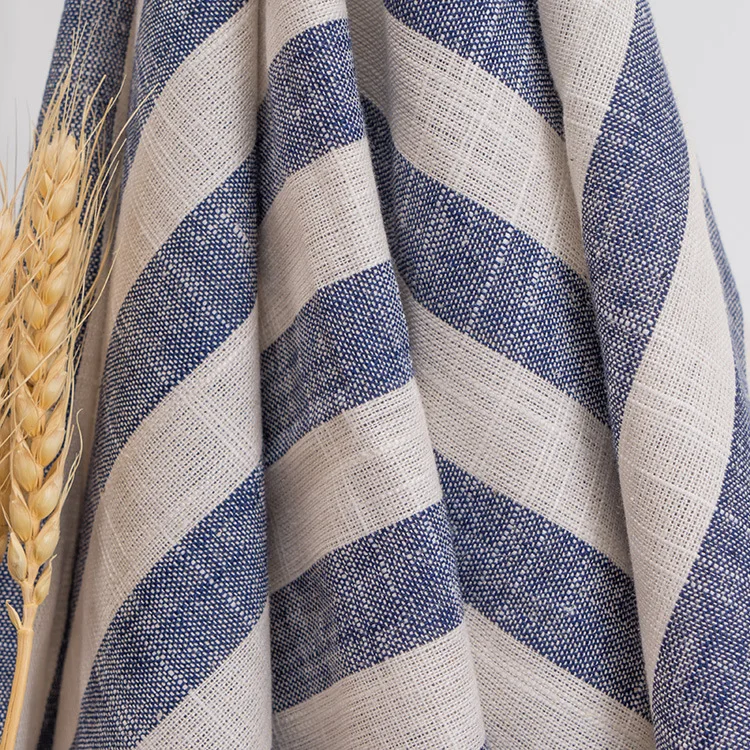 high quality woven linen viscose cotton blend Yarn Dyed Vertical Strip eco friend fabric for women dress
