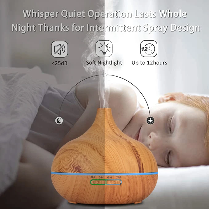 Wood Grain Design Remote Control Timer 550ML Large Atomizing Humidifier 550ML Cold Mist Aroma Essential Oil Ultrasonic Diffuser