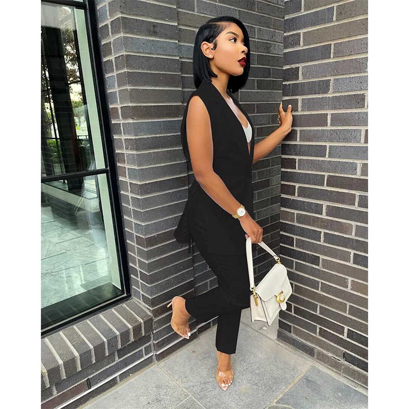 Factory Direct Sales Fashion Casual Solid Color Slit Top And Trousers Suit Two Piece Suit