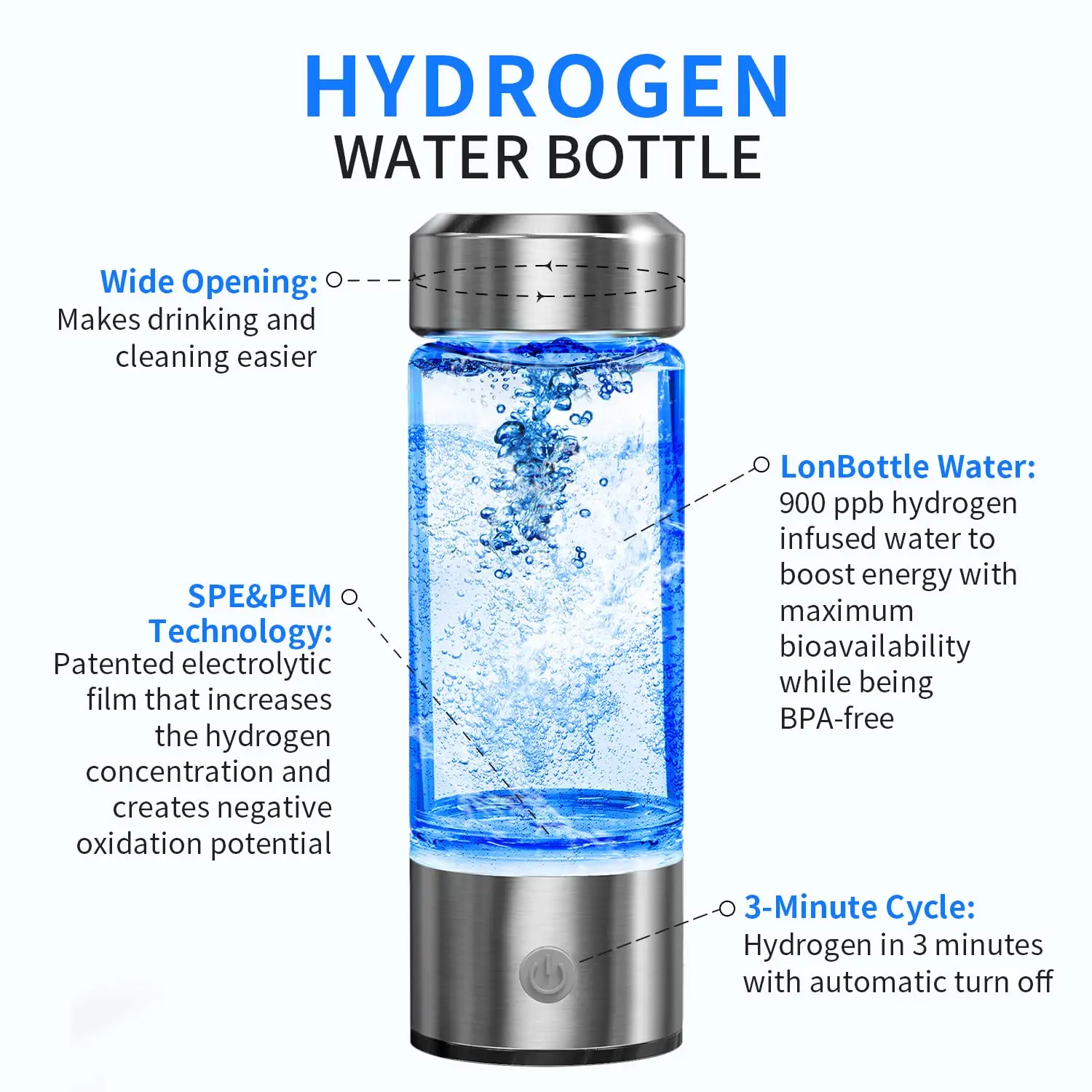 Yongli Hwb008 Kitchen Tools Hydrogen Water Bottle, Portable Hydrogen Water Ionizer Machine, Hydrogen Water Generator