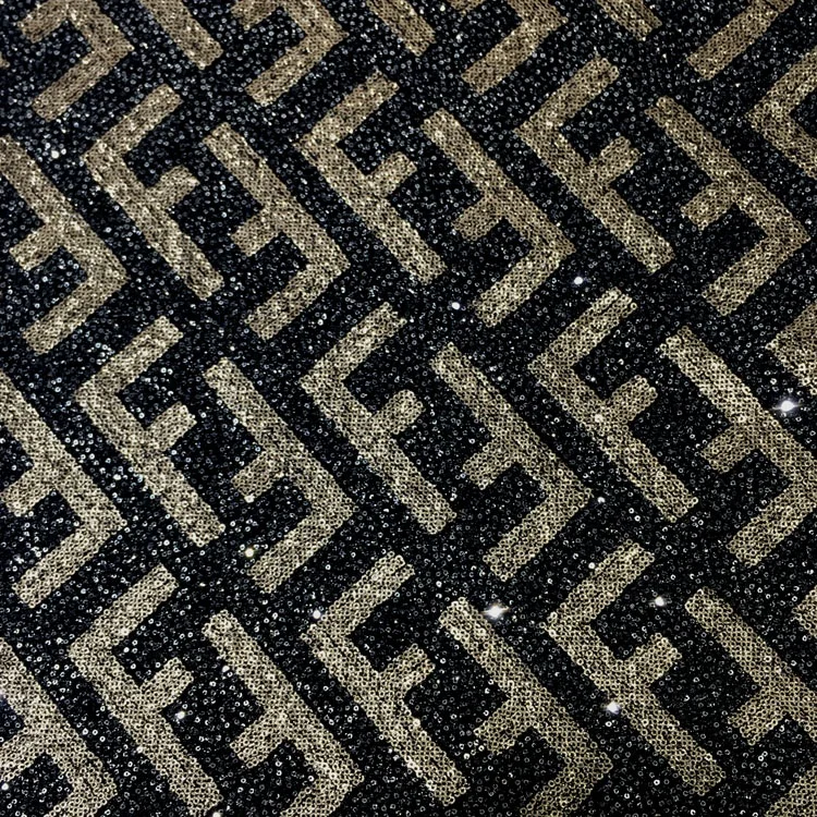 Black gold embroidery lace fabric with sequin materials fabrics