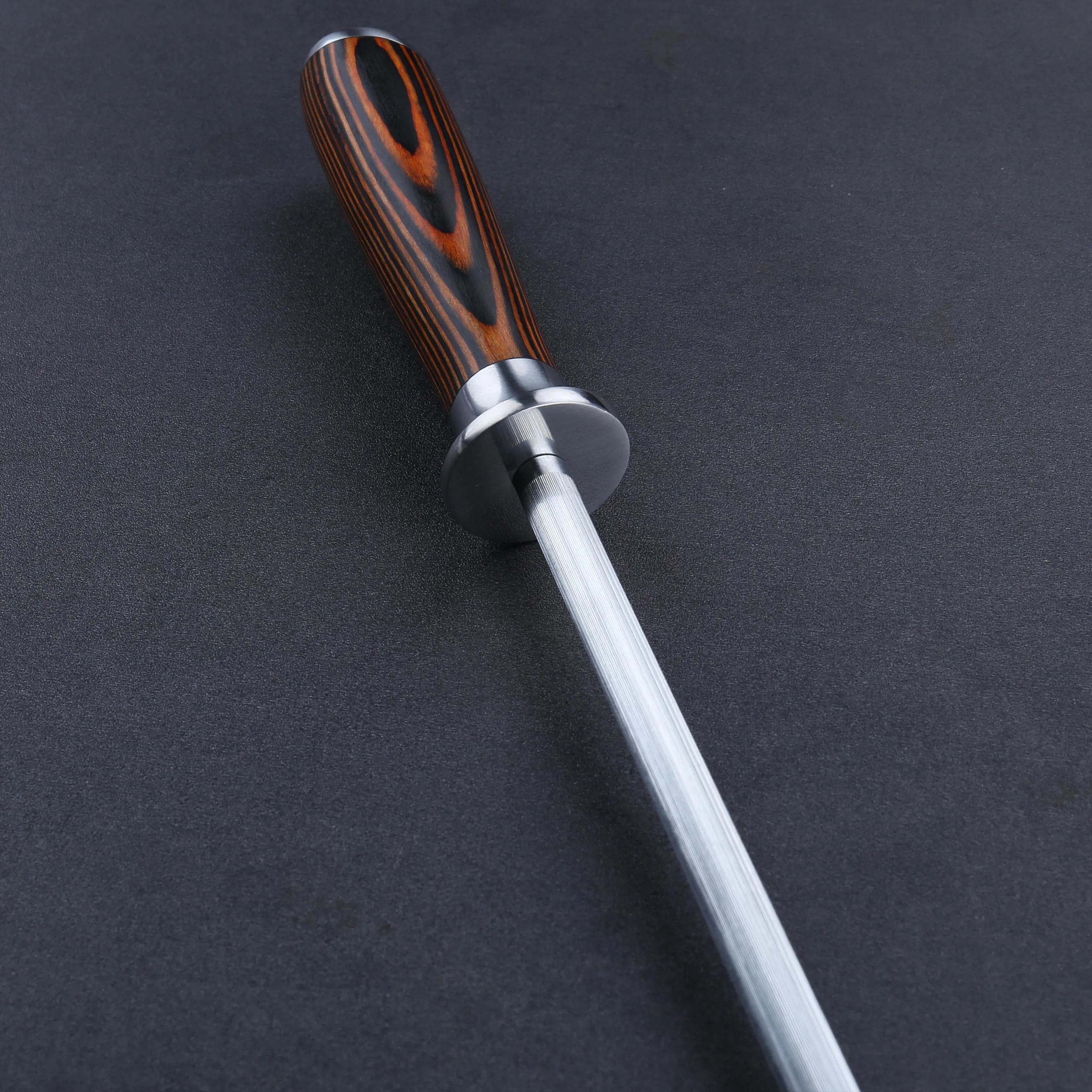 OEM New Style  Stainless Steel  8 Inch Knife Sharpening Rod With Black or Brown Pakka Wood Handle