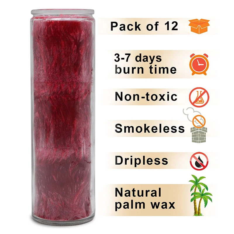 Customized 8 Inches Colors Plant Wax Church Religious Flameless Candles Glass Jar Prayer Candle