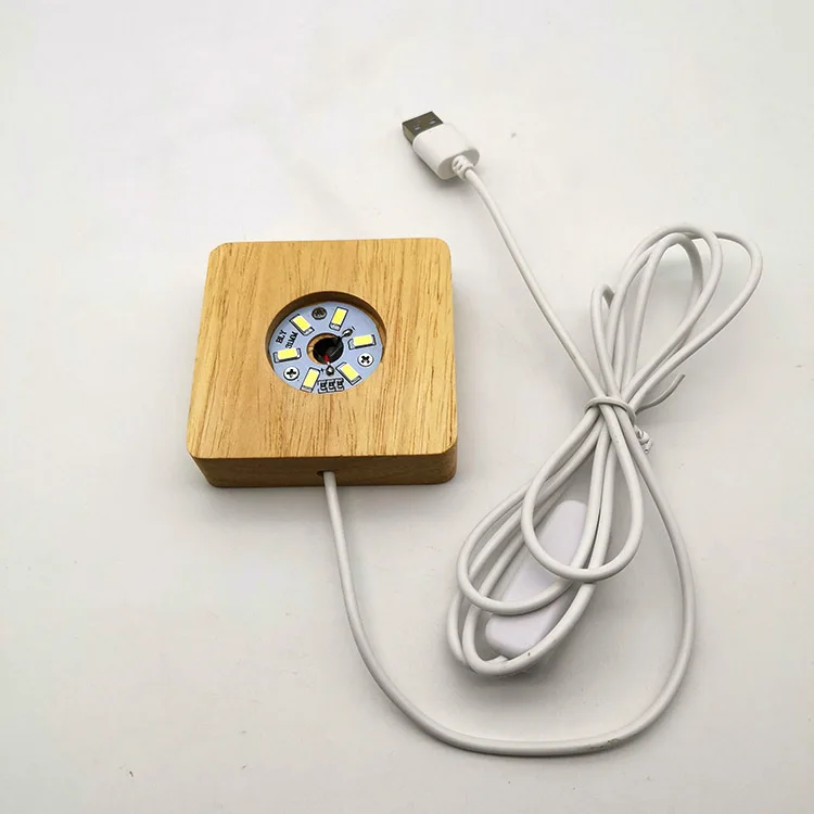 LED Base Light USB wood LED Luminous Base Light Crystal Glass Object Display Round Stand Based for party Glass Art decorate