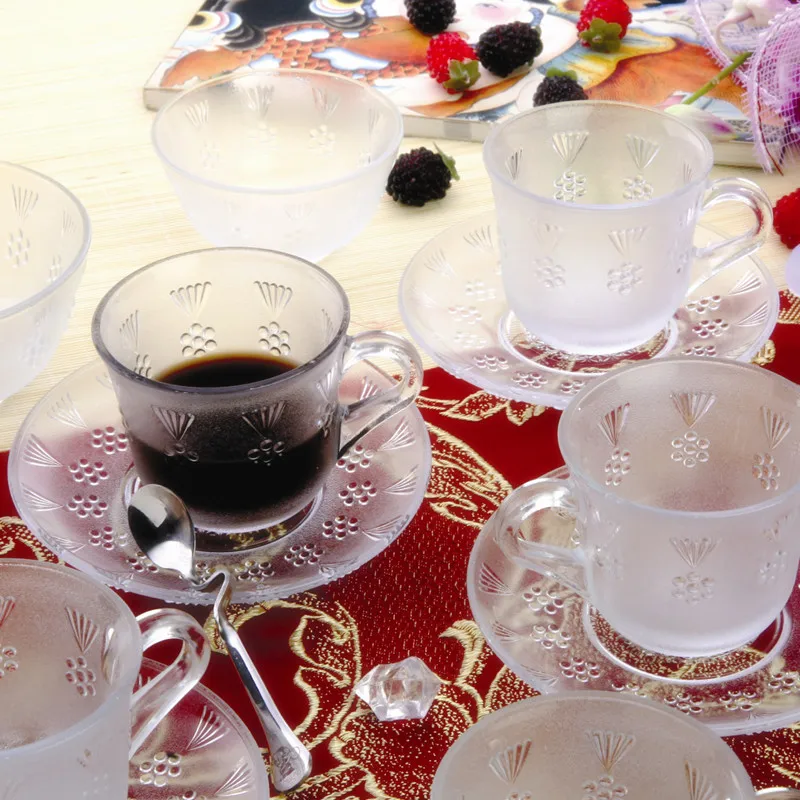 
Embossed Gold Edging Handle Glass Tea Cup With Saucer Wholesale 