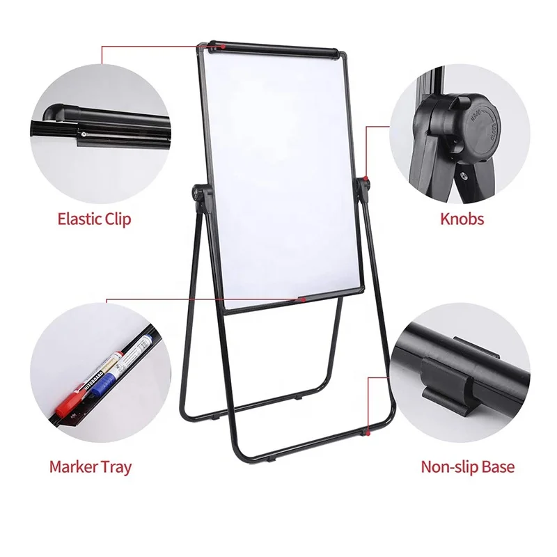 Black Frame Portable Whiteboard Height Adjustable Flipchart Easel Office Presentation Board