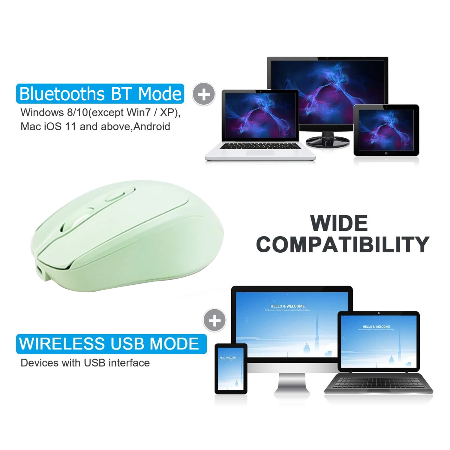 Advance Quality Dual-Mode Silent Mini 2.4G Usb Optical Ergonomic Rechargeable BIuetooth Wireless Mouse