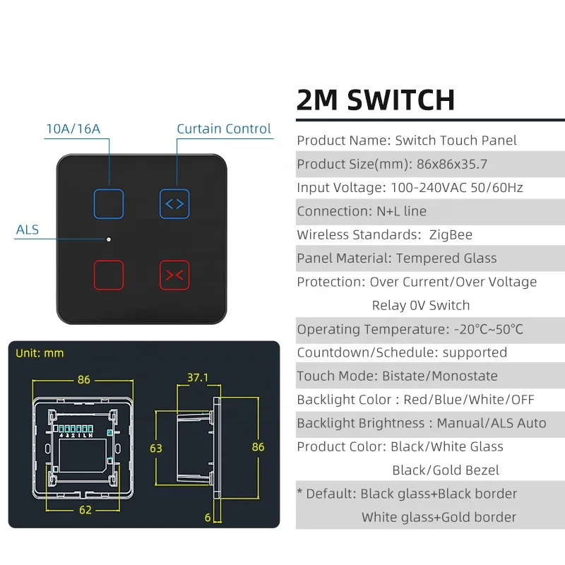 India Standard app control Zigbee light fan wall socket combination switch glass 16A power failure memory timer function