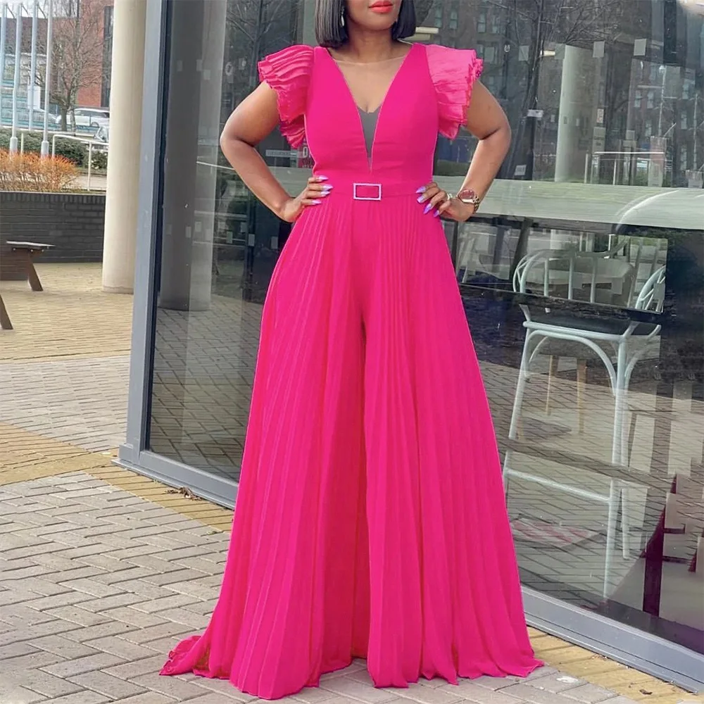 Wholesale Africa Plus size Chiffon Fold Shirts Ruffles Jumpsuits Culotte Large skirt