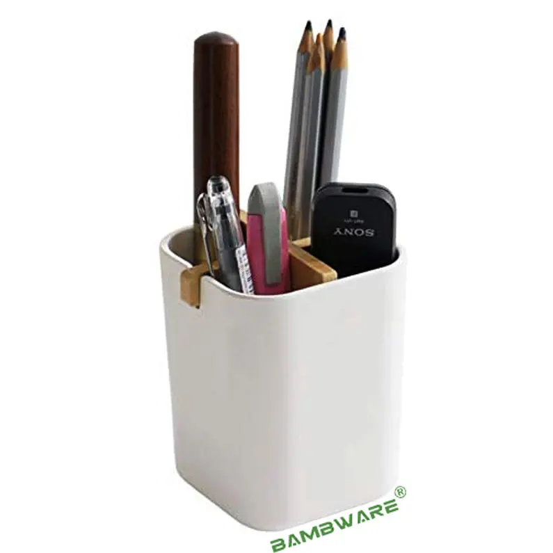 
Factory Bamboo Fiber Container With Note Book Office Use Pen Pot Holder 