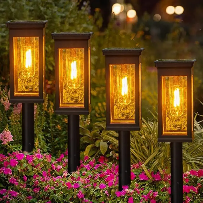 LED Solar Outdoor Pathway Lights Tungsten Filament Bulb IP65 Waterproof Landscape Lamp for Villa Garden Yard Lawn Backyard Decor