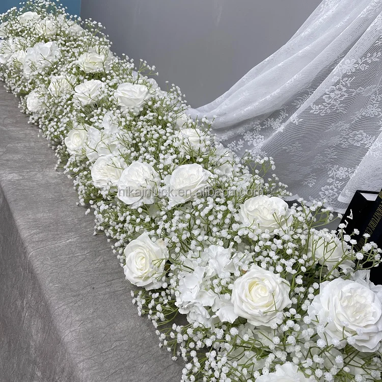 Spiral Staircase Decorative Baby Breath Flower Row Indoor Stair Handrail Aisle Gypsophila Rose Flower Runner for Wedding