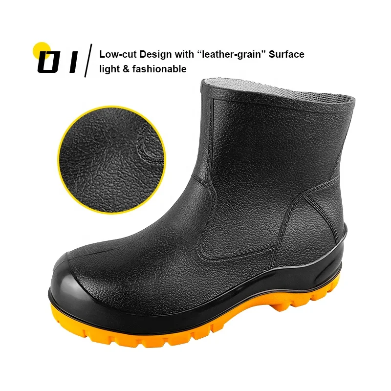 2024 New Style Workshop Men Safety Shoes Rain Boots Chemical Resistant Steel Toe Steel Mid-calf Rubber PVC Midsole Low Cut 24cm
