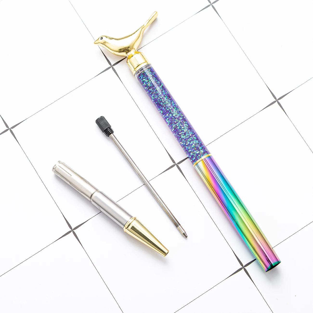 Hot selling rose gold cute pen luxury romantic glitter metal ball point pen custom logo promotional gift floating glitter pen