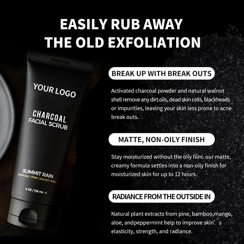 Wholesale Custom Organic Bamboo Charcoal Deep Cleansing Whitening Face Facial Scrub for Mens Wash