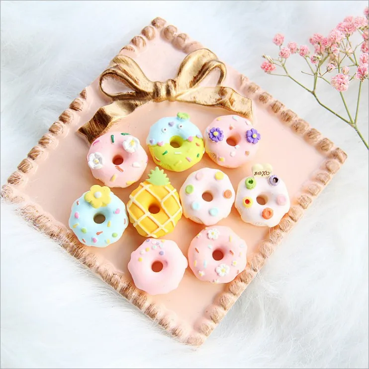 Bulk Mixed Donuts Resin Decoration Pieces Kawaii Cabochons Flat back for Phone Case