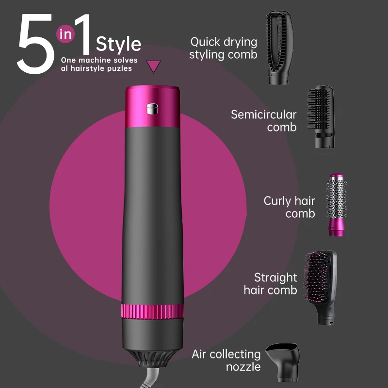 Electric Straightener Curler Hot Air Brush Blow Dryer Volumizer 5 in 1 Hair Styler 1200W Hair Dryer Brush Styling Toot Set
