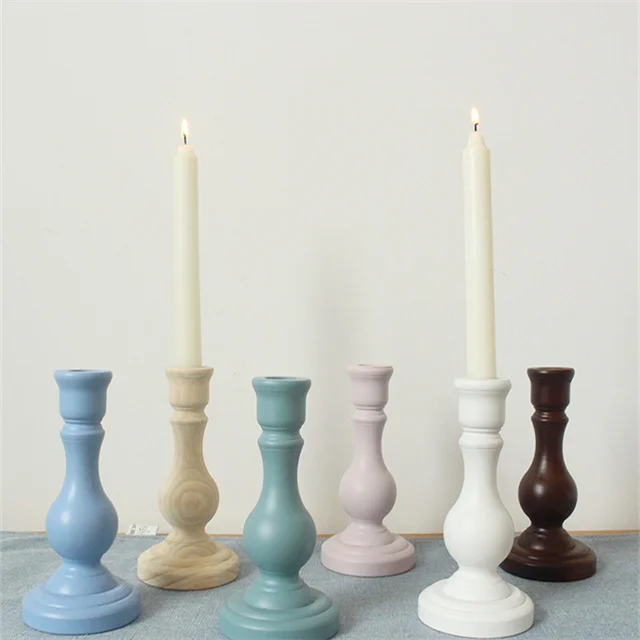 Handmade Wooden Morandi color Candlestick Suit Refinement Candle