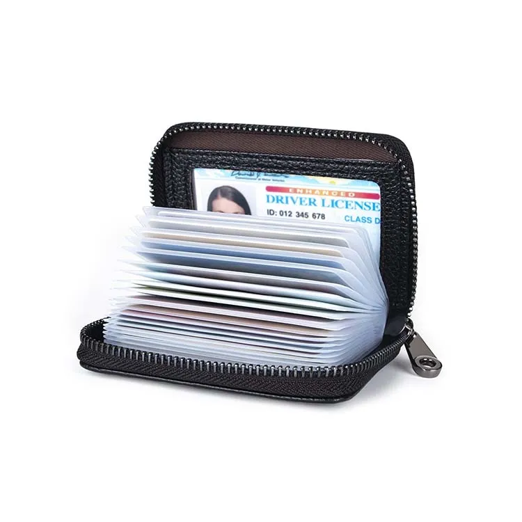 Genuine Leather Credit Card Holder Wallet RFID Blocking Secure Card Case ID Case Organizer Zipper Wallet