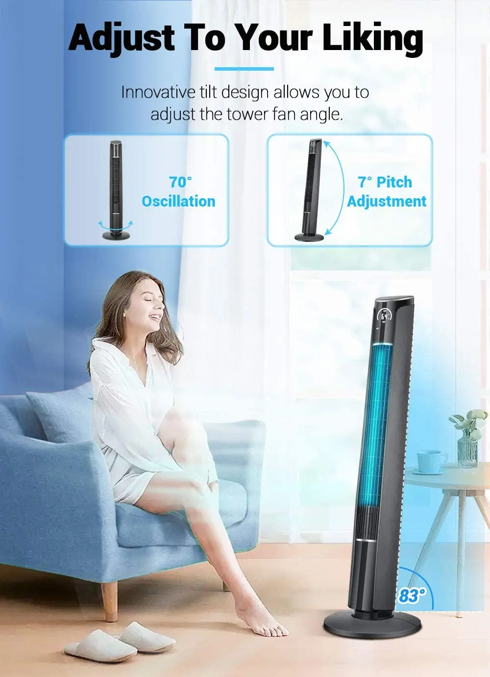 Oscillation Tower Fan Digital Control Remote Bladeless Cool Tower Fan Electric Stand Fan With Timer
