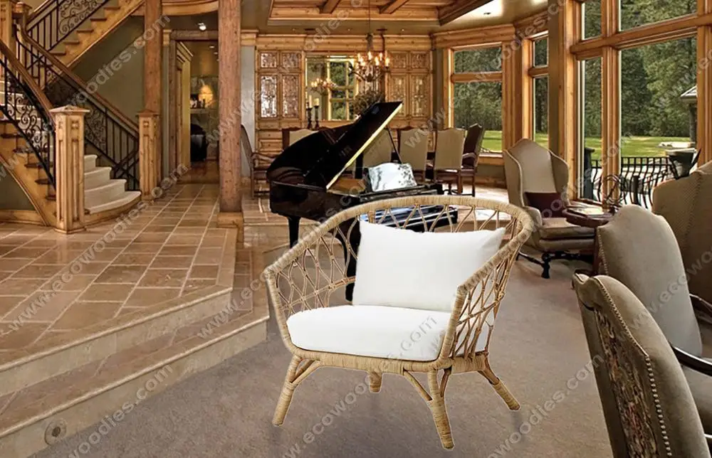 2021 Best Selling Elegant Style Wooden Armrest Bamboo Bistro Chair With Cushion For Living Room Cafe Restaurant Home Decor Chair