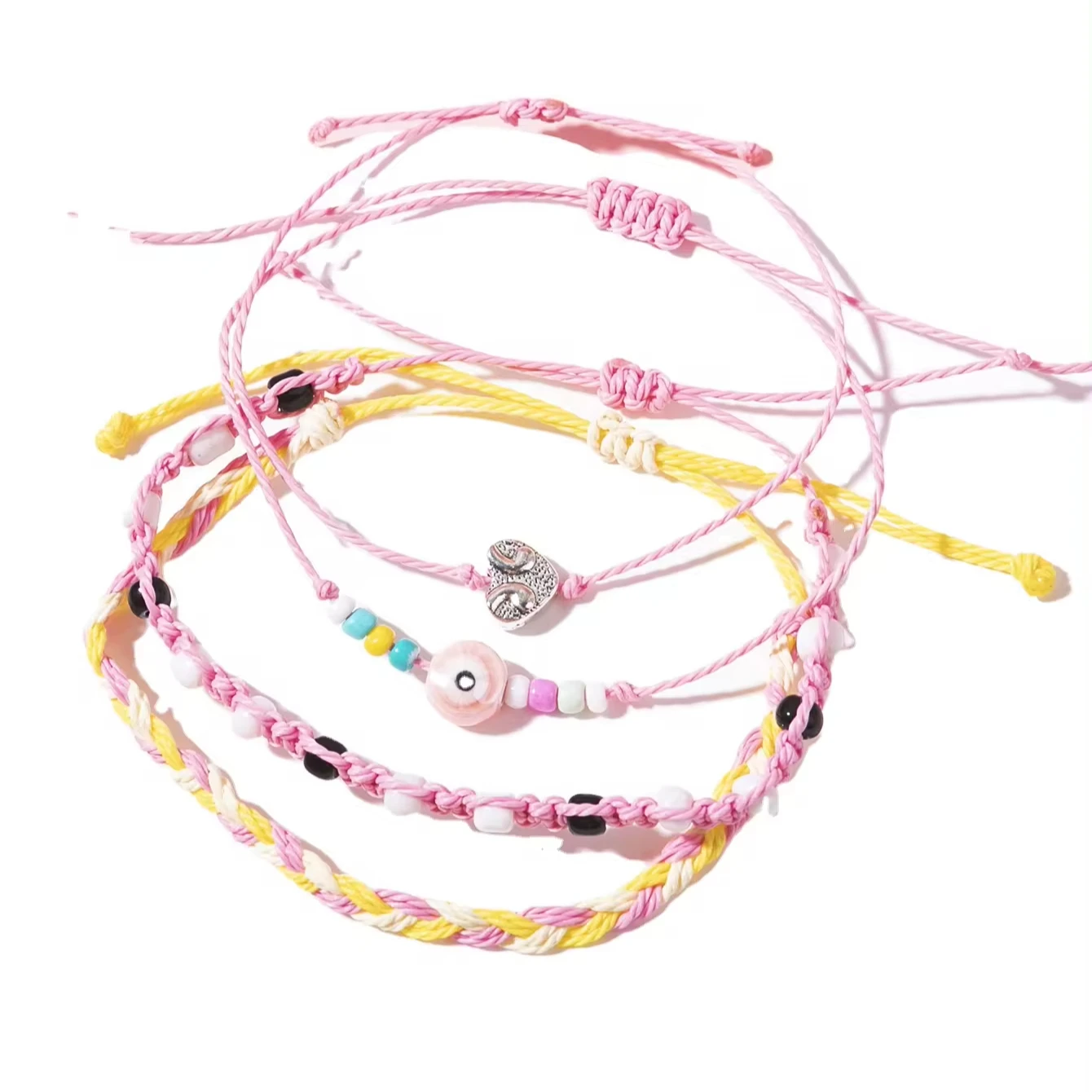 girls Bohemian Beaded Woven Bracelet Rainbow Colorful Braided Rope Bracelet Wholesale