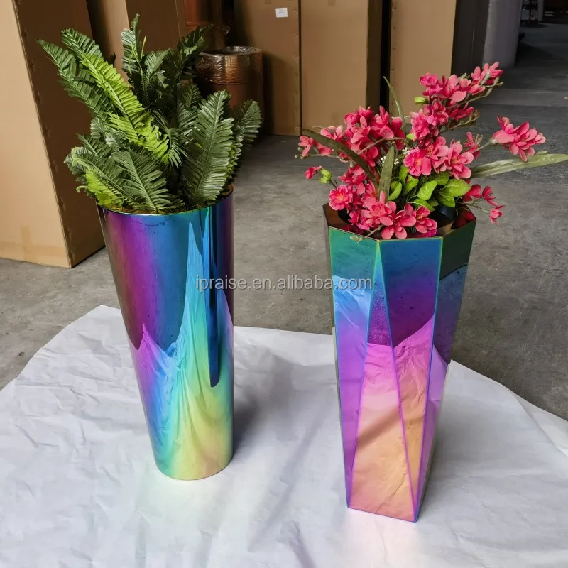 Garden Planters Stainless Steel Indoor cylindrical metal flower pot / vases for Home Decor