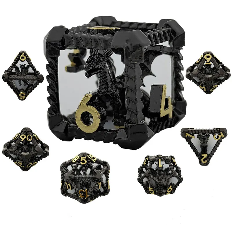 Customized 7pcs Metal Hollow 3D Dragon Polyhedral Dices For Role-playing Games, Board Game Dice polyhedral hollow dnd dice set