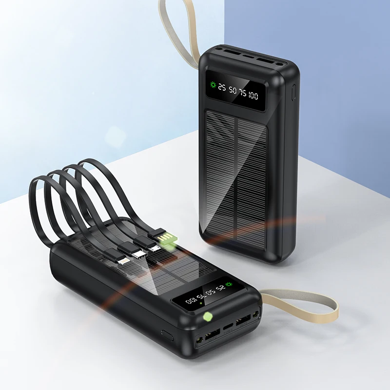 solar energy power powerbank 20000mah power bank oem logo with own cables Camping outdoor power bank with factory price