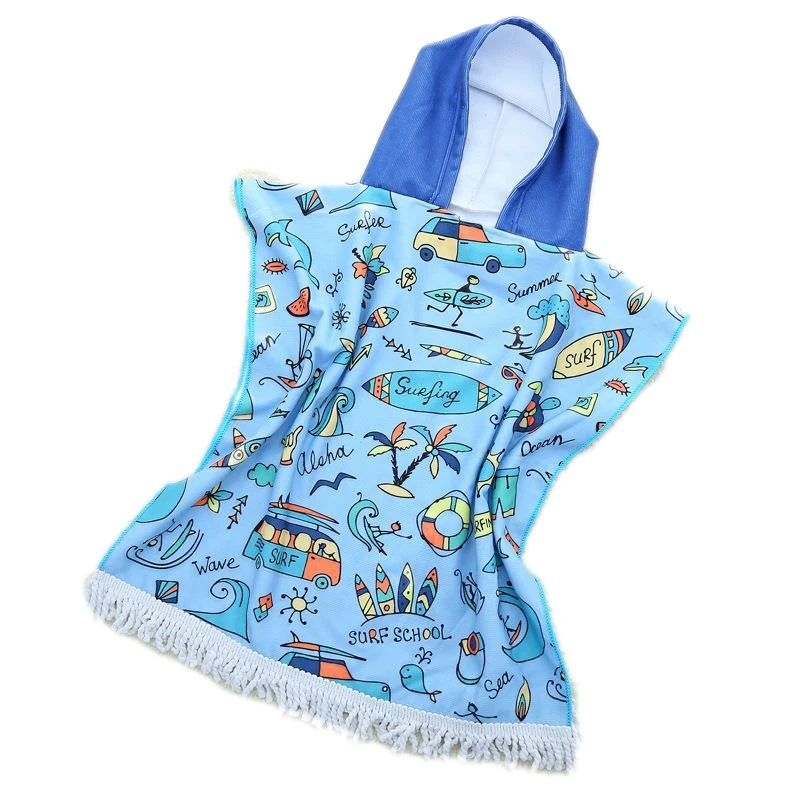 Microfiber Printed Beach Hooded Towel Kids Bath