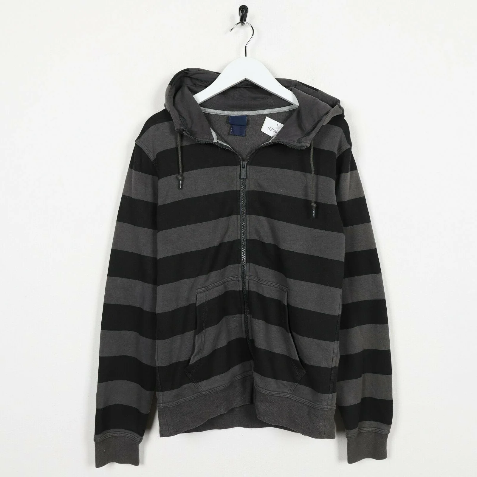 Vintage  Small Logo Striped Zip Up Hoodie Sweatshirt Black