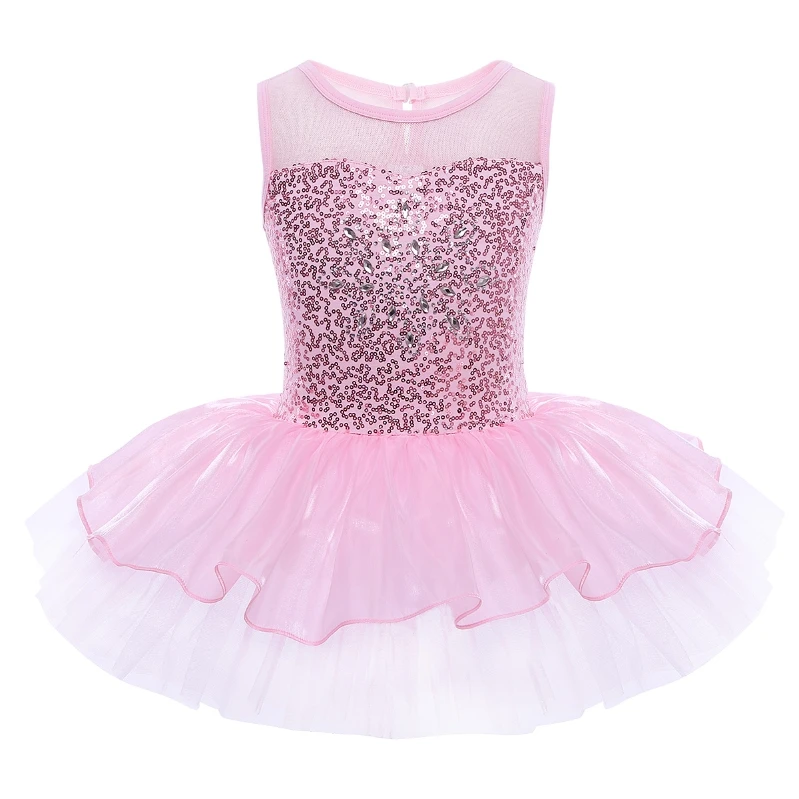 Girls Kids Sequined Ballet Dance Dress Tutu Skirt Gymnastic Leotard Ballerina Dancewear Costumes Skating Clothes Kids Outfit (1600177524138)