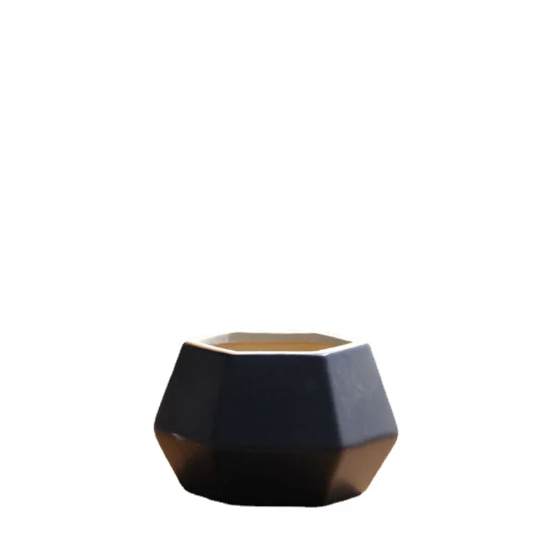 European style simple succulent flower pot wholesale Breathable pots Geometric ceramic basin Black and white creative flower pot