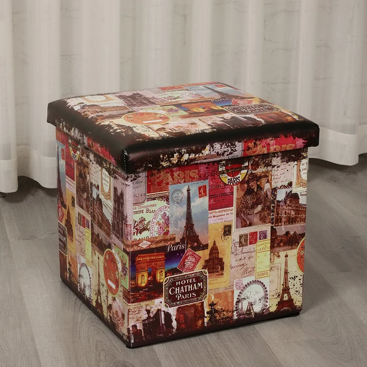 Living room foldable storage ottoman fabric printing ottoman