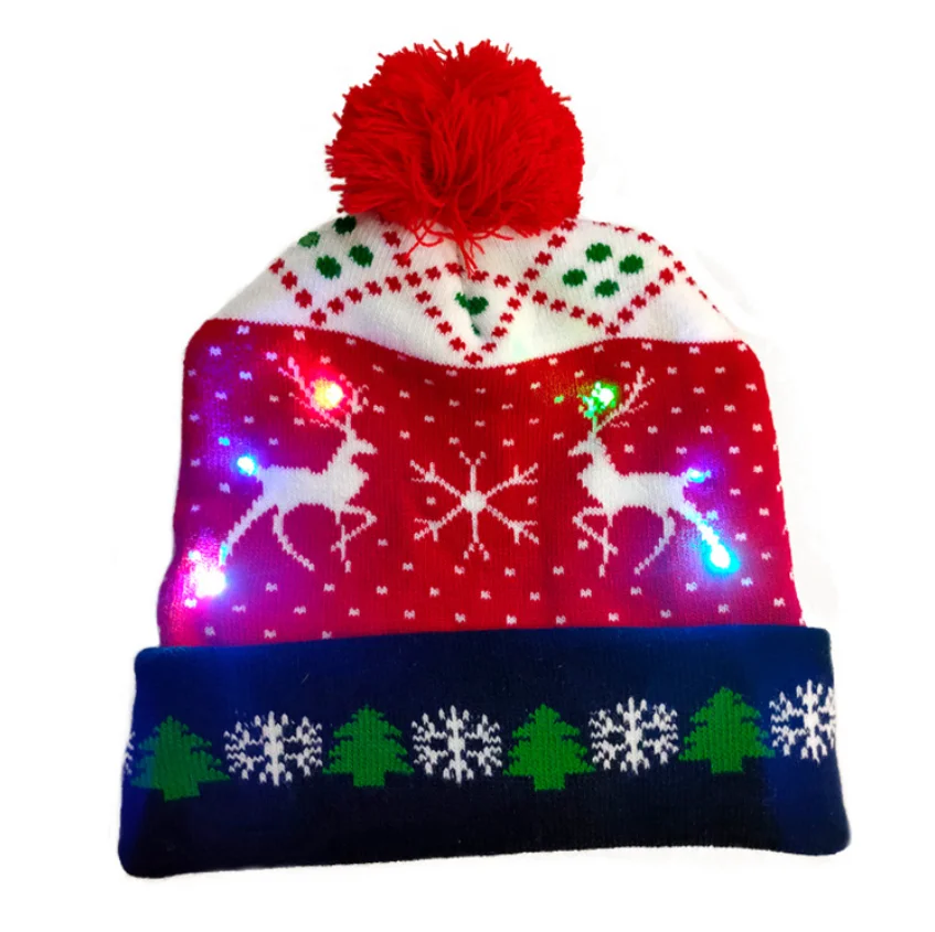 Unisex LED shiny Christmas hats knit beanie Winter cap