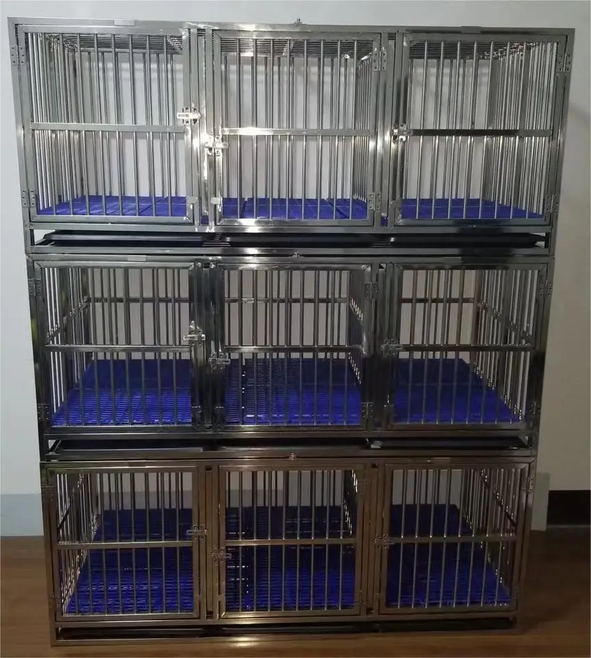 customized size pet shop stainless steel 3 layers stackable dog cage xxl collapsible cage dog