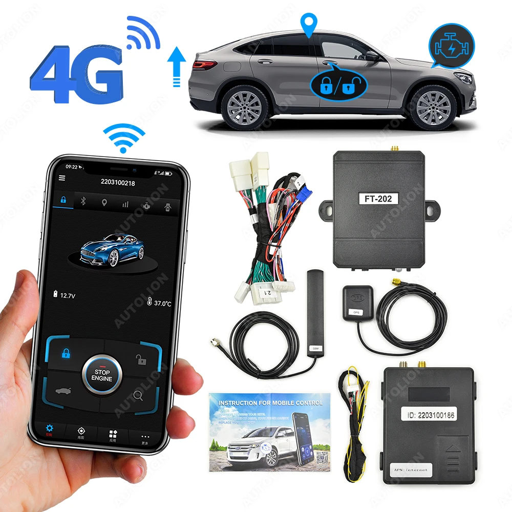 4G GPS/GSM alarm security system control by phone APP lock unlock and tracker remote start stop engine vehicle