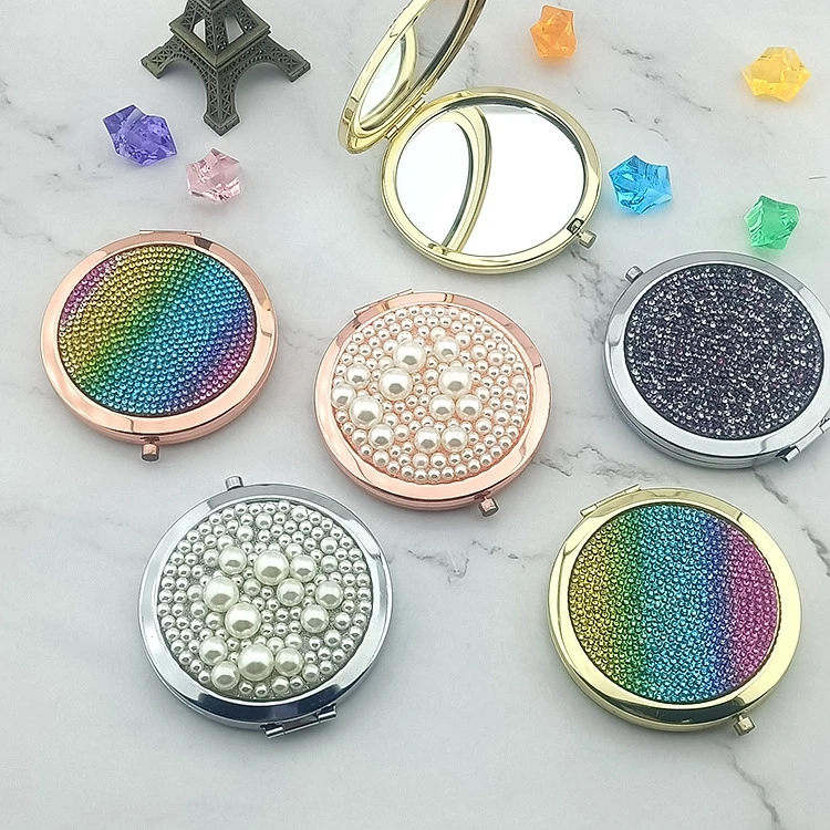 China factory price Custom Mini Bling Double Sided Makeup Mirror Crystal Rhinestone Makeup Pocket Mirror