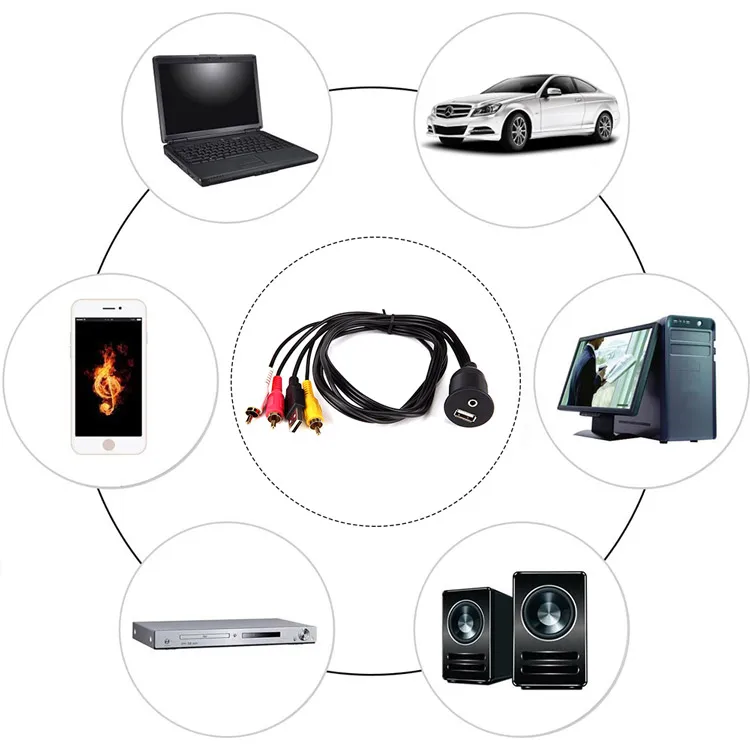 USB 2.0 & 3 RCA Male to 3.5mm USB Female Car Mount Flush Cable RCA USB 3.0 Flush Mount Extension Cable for car audio