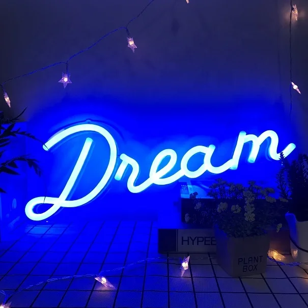 Oem china factory home decoration clear acrylic panel custom logo neon light flex led neon sign dream glass neon light L