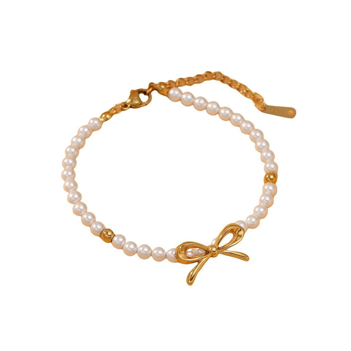 French New Elegant Stainless Steel Bow knot Freshwater Pearl Bracelet 18K Gold Plated Non Tarnish Waterproof Jewelry Gift