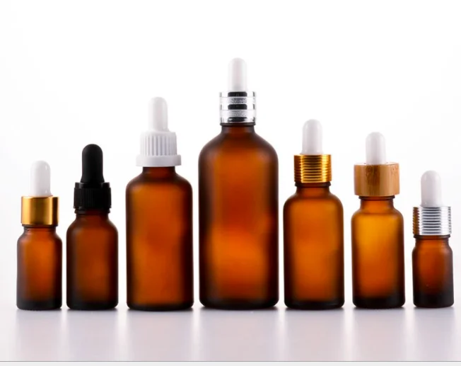 colored frosted amber glass oil bottles 10ml  with bamboo lid dropper cap