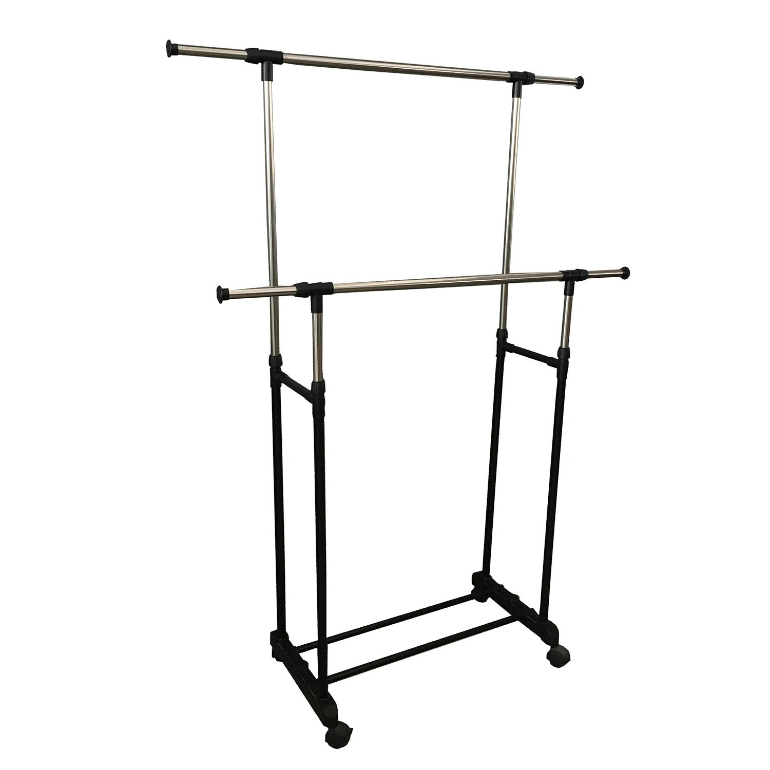 Stainless Steel Double Closet Hanging Rod in Heavy Duty Castor Wheels