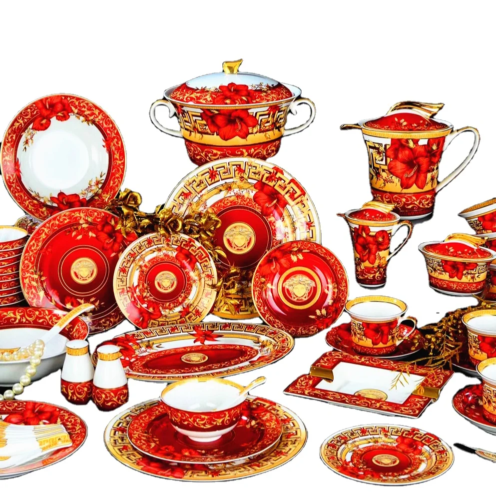Rose Design Porcelain Dinnerware Sets Hand Painting Fine Bone China Dinner Sets