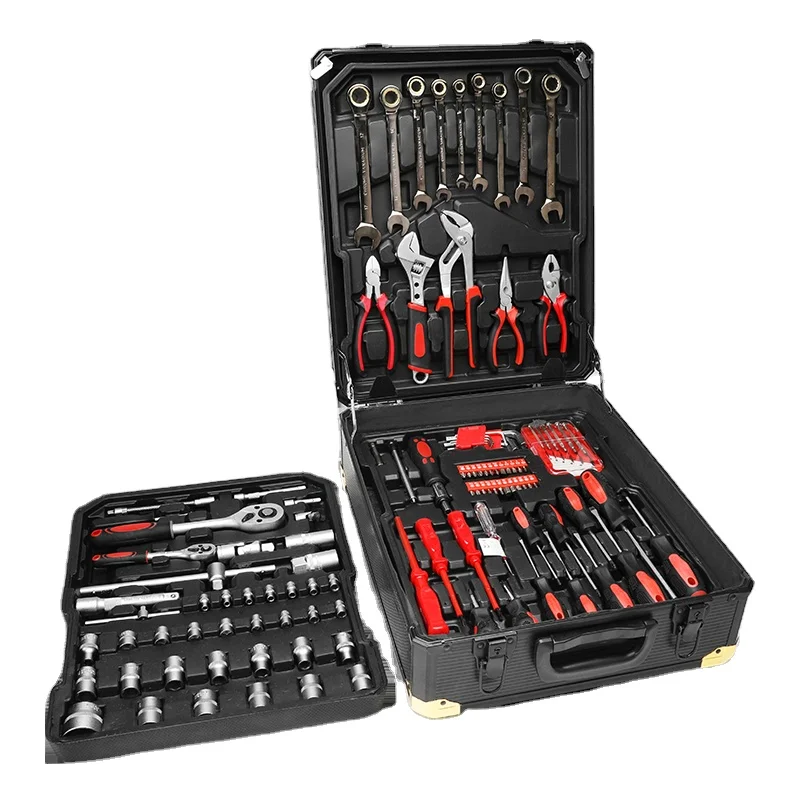 Customizable 187pcs Professional Tool Set Aluminum Case Tool Kits With Rolling Tool Box Socket Set Wrench Spanner