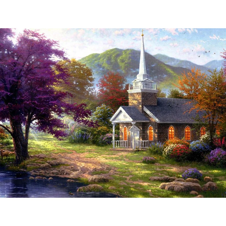 Custom Diamond Painting 5D DIY Full Drill Diamond Mountain Church Mosaic Rhinestones Arts Craft Picture