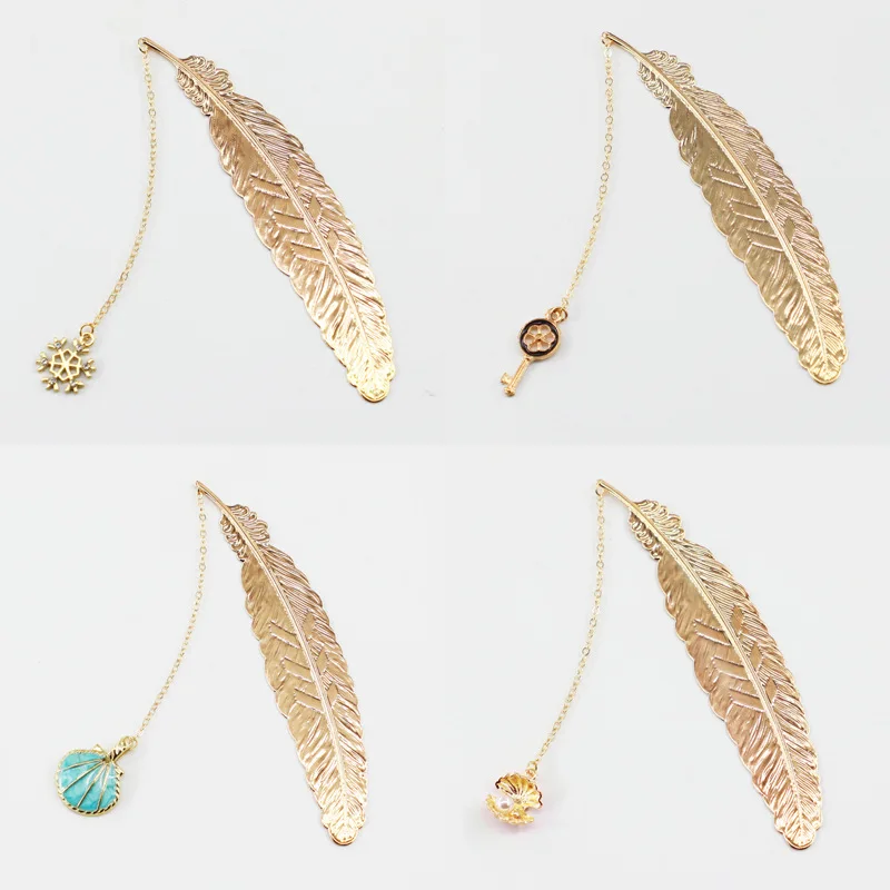 Creative Gift Retro Style Butterfly Colorful Beads Bookmark Gift Metal Feather Bookmark